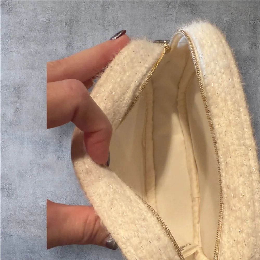 CHANEL Cream Cosmetic Bag with Gold Chain